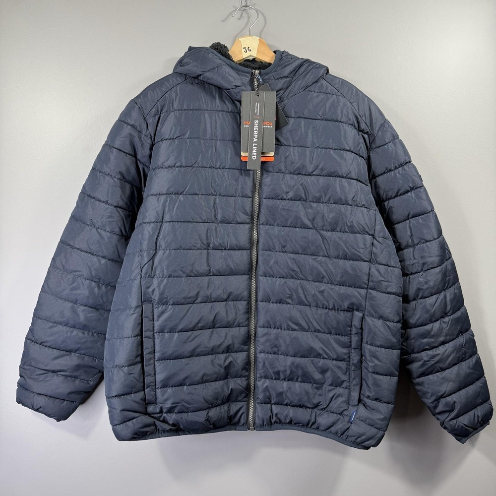 NWT Hawke & Co Jacket Mens XL Navy Sherpa Lined Hooded Quilted Puffer Full Zip